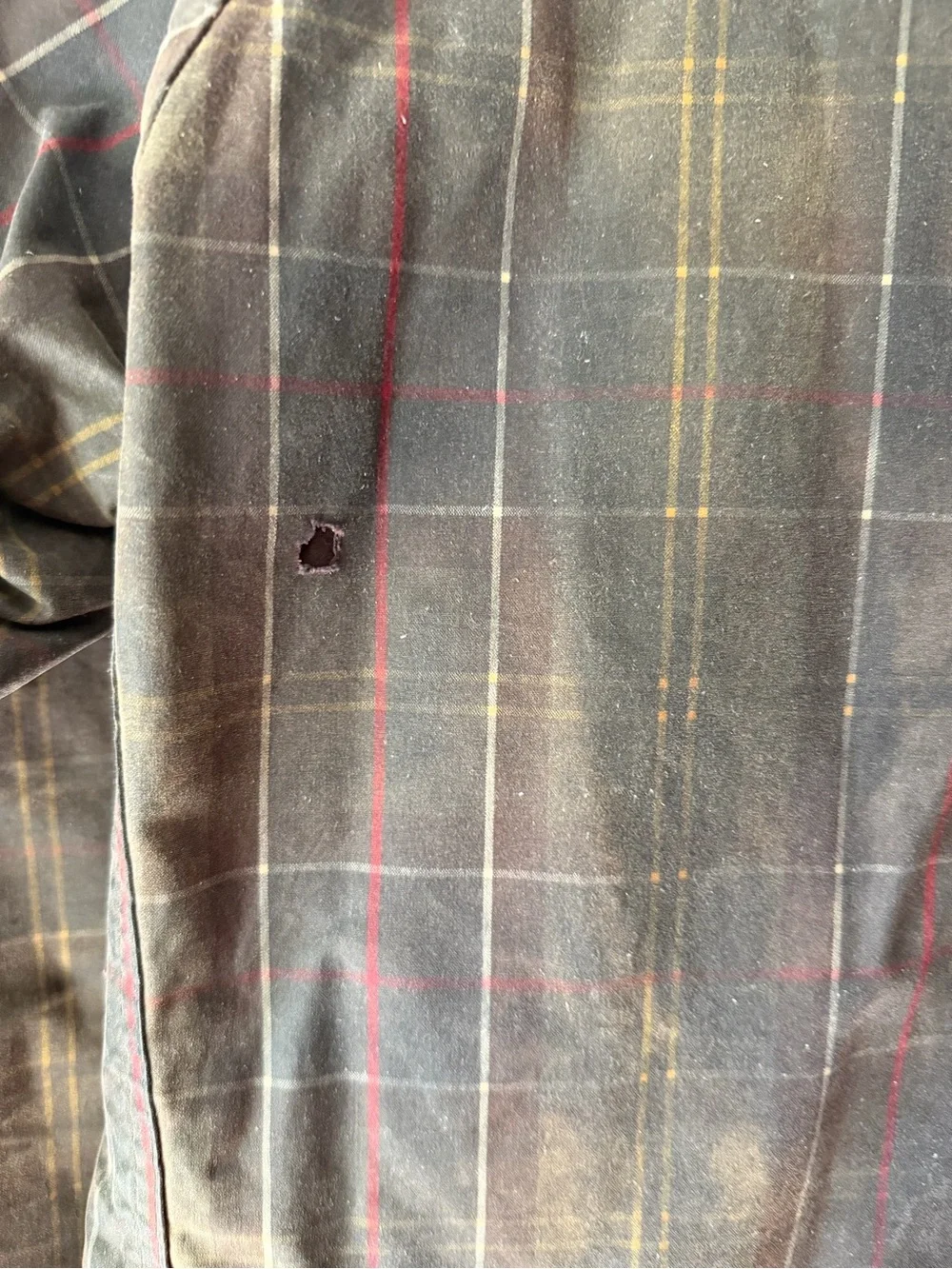 Barbour Slim Line SL Bedale Waxed Tartan Print Brown Corduroy Collar Small Rare